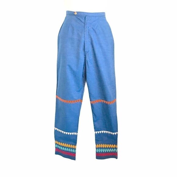 Vintage 1960s Embroidered Striped Pants Blue Small - Picture 14 of 16